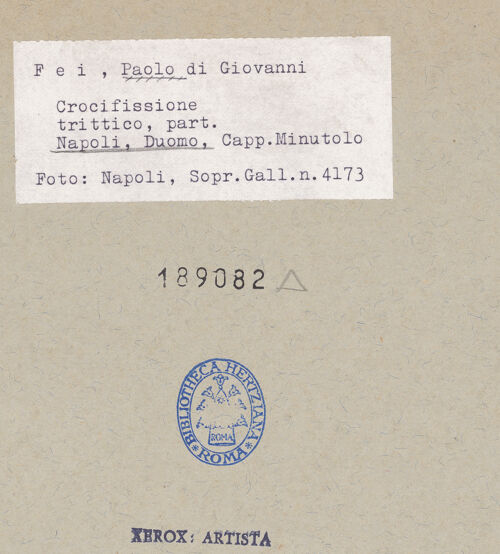 Rückseite von Sopr. BAS NA [https://www.deutsche-digitale-bibliothek.de/content/lizenzen/rv-ez/] Triptychon mit einer Kreuzigung mit der Trinität (Gnadenstuhl) - Mitteltafel: Gnadenstuhl/Kreuzigung mit Maria, Johannes und Maria Magdalena, bh189082_recto. Foto.