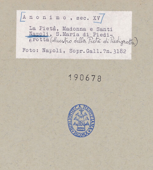 Rückseite von Sopr. BAS NA [https://www.deutsche-digitale-bibliothek.de/content/lizenzen/rv-ez/] Pietà zwischen der Madonna und dem heiligen Antonius von Padua - Gesamtansicht, bh190678_recto. Foto.