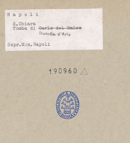 Rückseite von Sopr. BAS NA [https://www.deutsche-digitale-bibliothek.de/content/lizenzen/rv-ez/] Grabmal der Isabella d'Apia (gest. 1375) - Frontalansicht, bh190960_recto. Foto.