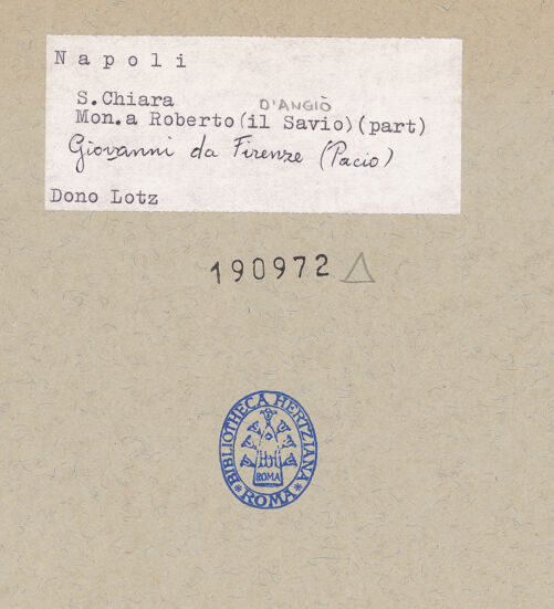 Rückseite von Sopr. BAS NA [https://www.deutsche-digitale-bibliothek.de/content/lizenzen/rv-ez/] Grabmal des Königs Robert I.Anbetung der Madonna - Linke Seite: König Robert I. und Heiliger Franz von Assisi, bh190972_recto. Foto.