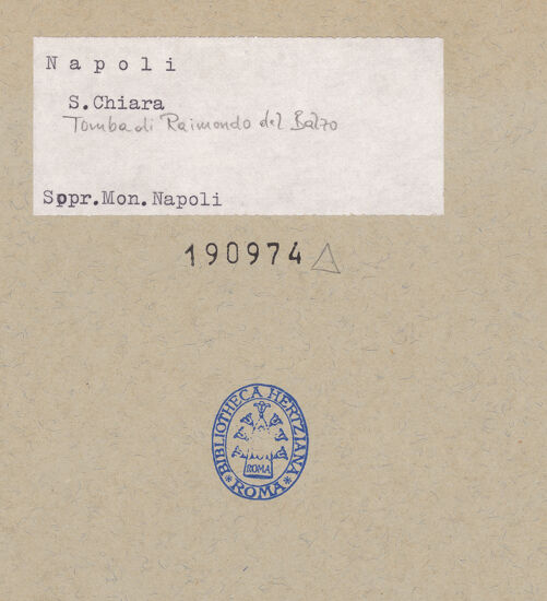 Rückseite von Sopr. BAS NA [https://www.deutsche-digitale-bibliothek.de/content/lizenzen/rv-ez/] Grabmal des Raimondo del Balzo (gest. 1375) - Gesamtansicht, bh190974_recto. Foto.