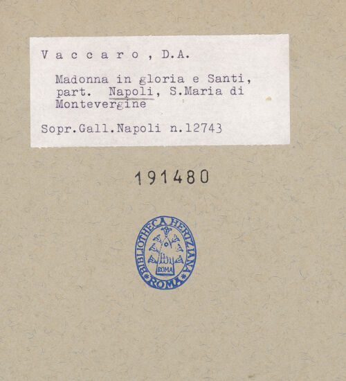 Rückseite von Sopr. BAS NA [https://www.deutsche-digitale-bibliothek.de/content/lizenzen/rv-ez/] DeckendekorationGlorie der Madonna mit benediktinischen Heiligen - Detail: Heilige (?), bh191480_recto. Foto.