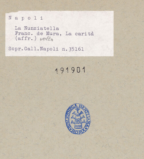 Rückseite von Sopr. BAS NA [https://www.deutsche-digitale-bibliothek.de/content/lizenzen/rv-ez/] Szenen des Marienlebens und sechs TugendpersonifikationenDie theologischen Tugenden Caritas und Fides - Linke Kartusche: Caritas, bh191901_recto. Foto.