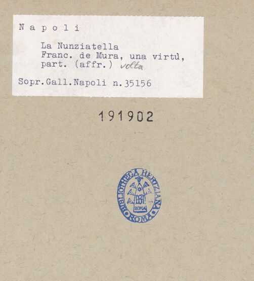 Rückseite von Sopr. BAS NA [https://www.deutsche-digitale-bibliothek.de/content/lizenzen/rv-ez/] Szenen des Marienlebens und sechs TugendpersonifikationenVier Tugendpersonifikationen - Redlichkeit (Bonitas), Detail, bh191902_recto. Foto.