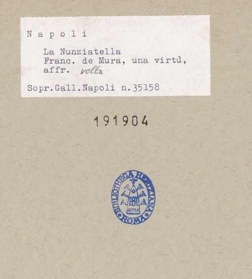 Rückseite von Sopr. BAS NA [https://www.deutsche-digitale-bibliothek.de/content/lizenzen/rv-ez/] Szenen des Marienlebens und sechs TugendpersonifikationenVier Tugendpersonifikationen - Sanftmut (Mansuetudo), bh191904_recto. Foto.