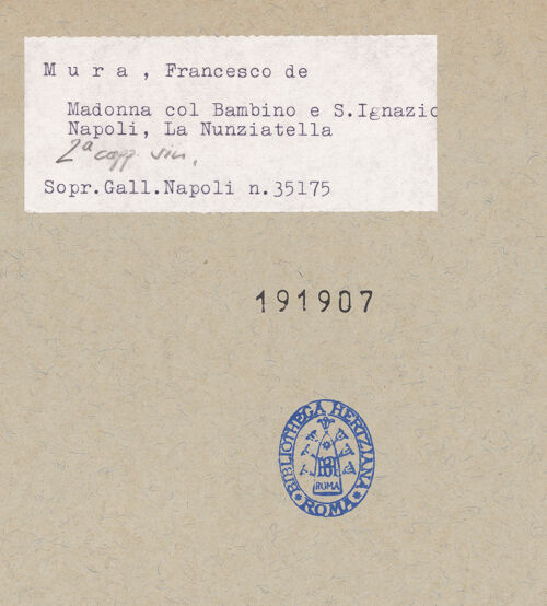 Rückseite von Sopr. BAS NA [https://www.deutsche-digitale-bibliothek.de/content/lizenzen/rv-ez/] Die Madonna erscheint dem heiligen Ignatius von Loyola - Gesamtansicht, bh191907_recto. Foto.