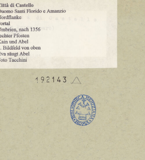 Rückseite von Tacchini [https://www.deutsche-digitale-bibliothek.de/content/lizenzen/rv-fz/] Kain und AbelEva säugt Abel - , bh192143_recto. Foto.