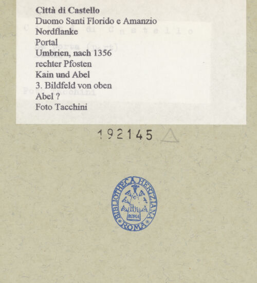 Rückseite von Tacchini [https://www.deutsche-digitale-bibliothek.de/content/lizenzen/rv-ez/] Kain und AbelAbel? - , bh192145_recto. Foto.