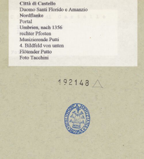 Rückseite von Tacchini [https://www.deutsche-digitale-bibliothek.de/content/lizenzen/rv-ez/] Musizierende PuttiFlötender Putto - , bh192148_recto. Foto.