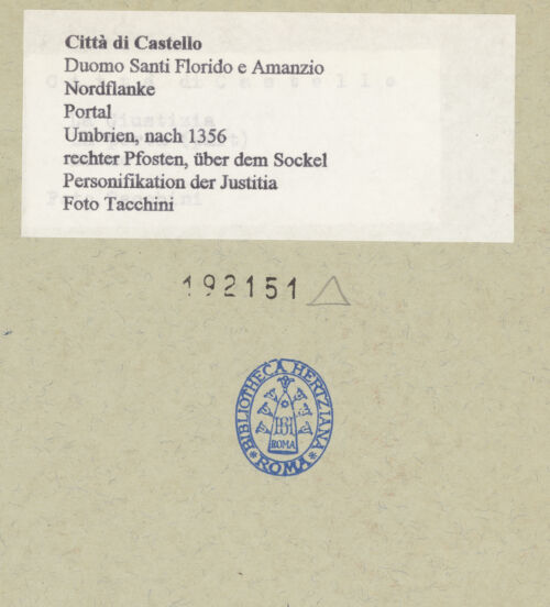 Rückseite von Tacchini [https://www.deutsche-digitale-bibliothek.de/content/lizenzen/rv-ez/] Personifikation der Justitia - , bh192151_recto. Foto.