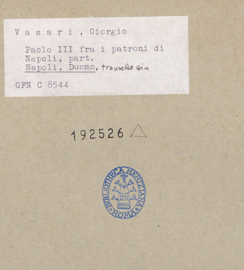 Rückseite von ICCD [https://www.deutsche-digitale-bibliothek.de/content/lizenzen/rv-ez/] Die Schutzheiligen von Neapel - Linke Seite, bh192526_recto. Foto.