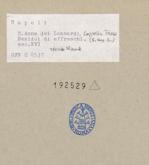 Rückseite von ICCD [https://www.deutsche-digitale-bibliothek.de/content/lizenzen/rv-ez/] Bekehrung des Apostels Paulus, Heiligen und Stifter - Rechte Wand, Detail: Heiligen, bh192529_recto. Foto.