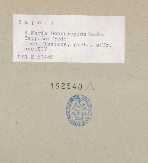 Rückseite von ICCD [https://www.deutsche-digitale-bibliothek.de/content/lizenzen/rv-ez/] Kreuzigung - Detail: Christus, Kopf, bh192540_recto. Foto.