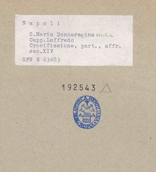 Rückseite von ICCD [https://www.deutsche-digitale-bibliothek.de/content/lizenzen/rv-ez/] Kreuzigung - Obere linke Seite: Engel, bh192543_recto. Foto.