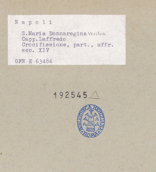 Rückseite von ICCD [https://www.deutsche-digitale-bibliothek.de/content/lizenzen/rv-ez/] Kreuzigung - Obere linke Seite: Engel, bh192545_recto. Foto.