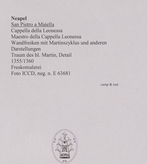 Rückseite von ICCD [https://www.deutsche-digitale-bibliothek.de/content/lizenzen/rv-ez/] Szenen aus dem Leben des heiligen MartinTraum des heiligen Martin - Detail: Martin, bh192549_recto. Foto.