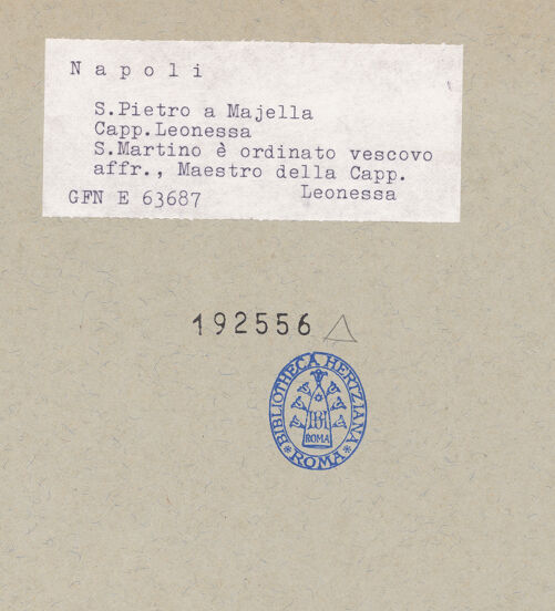 Rückseite von ICCD [https://www.deutsche-digitale-bibliothek.de/content/lizenzen/rv-ez/] Szenen aus dem Leben des heiligen MartinDer heilige Martin wird zum Bischof geweiht - Detail: Bischof und Martin, bh192556_recto. Foto.