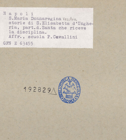 Rückseite von ICCD [https://www.deutsche-digitale-bibliothek.de/content/lizenzen/rv-ez/] Szenen aus dem Leben der heiligen Elisabeth von ThüringenFrömmigkeit und Amonsen der Elisabeth - Detail, Züchtigung Elisabeths durch ihre Zofe, bh192829_recto. Foto.