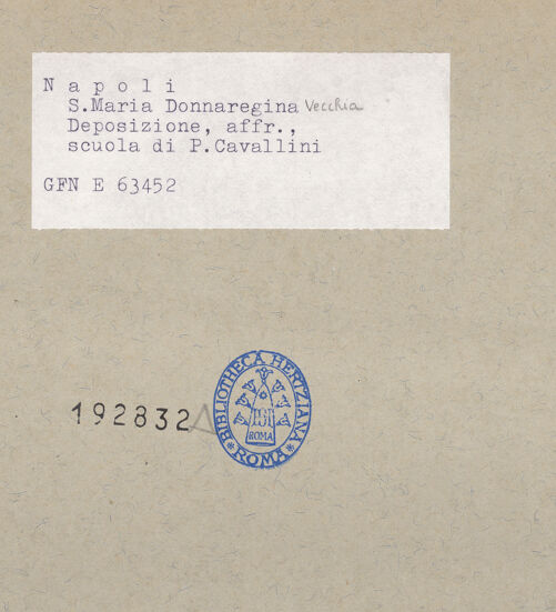 Rückseite von ICCD [https://www.deutsche-digitale-bibliothek.de/content/lizenzen/rv-ez/] Passion Christi und Erscheinungen nach der AuferstehungDie Kreuzabnahme. Die Trauer. Die Grablegung - Detail, die Kreuzabnahme, Joseph von Arimathäa, bh192832_recto. Foto.