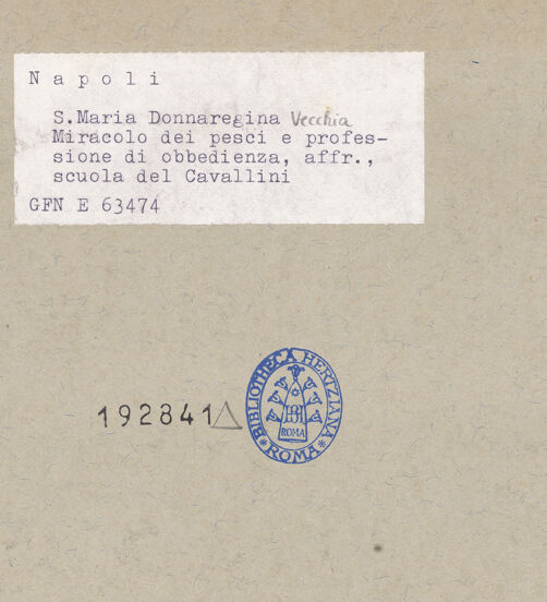 Rückseite von ICCD [https://www.deutsche-digitale-bibliothek.de/content/lizenzen/rv-ez/] Szenen aus dem Leben der heiligen Elisabeth von ThüringenGehorsam, Almosen, Gottesschau und Fischwunder der Elisabeth - Detail, Elisabeth hat eine Christus-Vision, bh192841_recto. Foto.