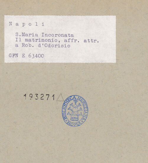 Rückseite von ICCD [https://www.deutsche-digitale-bibliothek.de/content/lizenzen/rv-ez/] Die sieben Sakramente und der Triumph der KircheSakrament der Ehe - Detail: zwei Männer (während der Restaurierung), bh193271_recto. Foto.