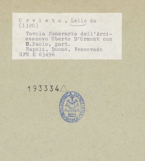 Rückseite von ICCD [https://www.deutsche-digitale-bibliothek.de/content/lizenzen/rv-ez/] Grabporträt des Erzbischofs Uberto d'Ormont - Erzbischof Uberto d'Ormont, bh193334_recto. Foto.