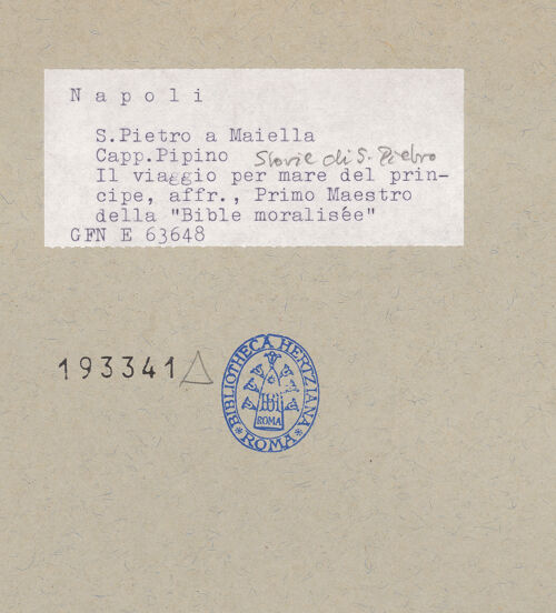 Rückseite von ICCD [https://www.deutsche-digitale-bibliothek.de/content/lizenzen/rv-ez/] Szenen aus dem Leben der heiligen Maria MagdalenaDie Begegnung des provenzalischen Fürsts mit dem heiligen Petrus - Detail: der provenzalische Fürst, bh193341_recto. Foto.