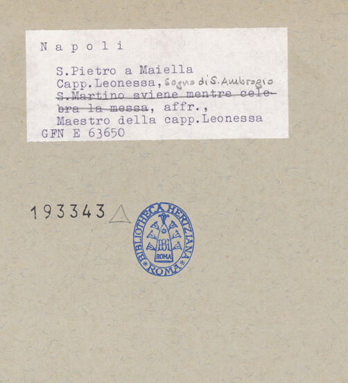 Rückseite von ICCD [https://www.deutsche-digitale-bibliothek.de/content/lizenzen/rv-ez/] Szenen aus dem Leben des heiligen MartinTraum des heiligen Ambrosius - Detail: Geistliche, bh193343_recto. Foto.