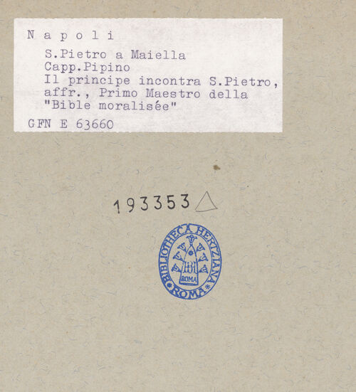 Rückseite von ICCD [https://www.deutsche-digitale-bibliothek.de/content/lizenzen/rv-ez/] Szenen aus dem Leben der heiligen Maria MagdalenaDie Begegnung des provenzalischen Fürsts mit dem heiligen Petrus - Detail: der provenzalische Fürst und der heilige Petrus, bh193353_recto. Foto.