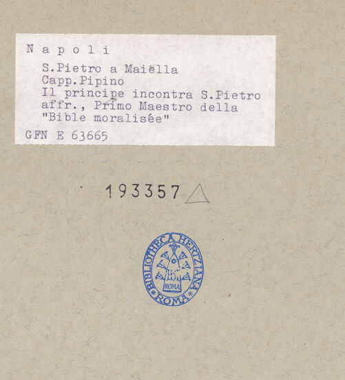 Rückseite von ICCD [https://www.deutsche-digitale-bibliothek.de/content/lizenzen/rv-ez/] Szenen aus dem Leben der heiligen Maria MagdalenaDie Begegnung des provenzalischen Fürsts mit dem heiligen Petrus - Detail: der heilige Petrus und ein Apostel, bh193357_recto. Foto.