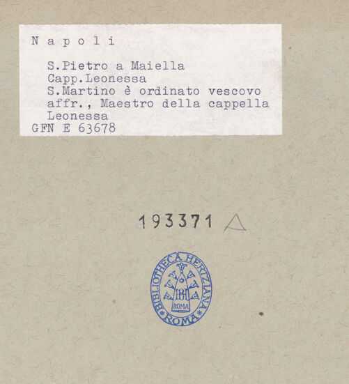 Rückseite von ICCD [https://www.deutsche-digitale-bibliothek.de/content/lizenzen/rv-ez/] Szenen aus dem Leben des heiligen MartinDer heilige Martin wird zum Bischof geweiht - Gesamtansicht, bh193371_recto. Foto.