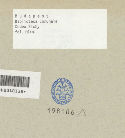 Rückseite von Biblioteca Comunale [https://www.deutsche-digitale-bibliothek.de/content/lizenzen/rv-ez/] Codex ZichyOrnamente - , bh198106_recto. Foto.