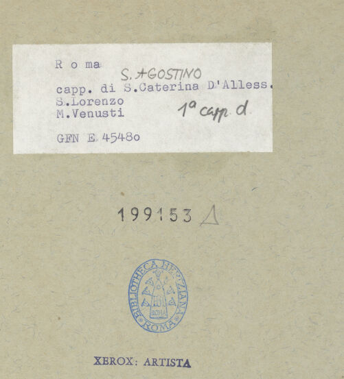 Rückseite von ICCD [https://www.deutsche-digitale-bibliothek.de/content/lizenzen/rv-ez/] HeiligenbildnisseHeiliger Laurentius - Gesamtansicht, bh199153_recto. Foto.