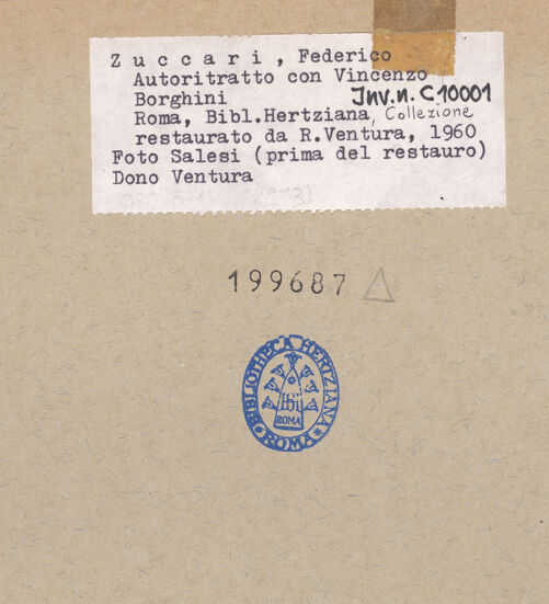 Rückseite von unbekannt [https://www.deutsche-digitale-bibliothek.de/content/lizenzen/rv-fz/] Benedetto Busini erläutert Federico Zuccari im Beisein einer Frau sein Programm für die Ausmalung der Florentiner Domkuppel - vor der Restaurierung von 1960, bh199687_recto. Foto: Salesi, ?.