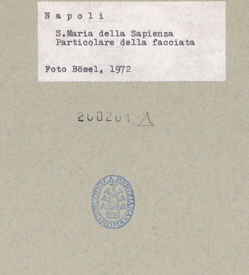 Rückseite von Bibliotheca Hertziana [https://www.deutsche-digitale-bibliothek.de/content/lizenzen/rv-fz/] Santa Maria della Sapienza - Detail, bh200201_recto. Foto: Bösel, Richard.