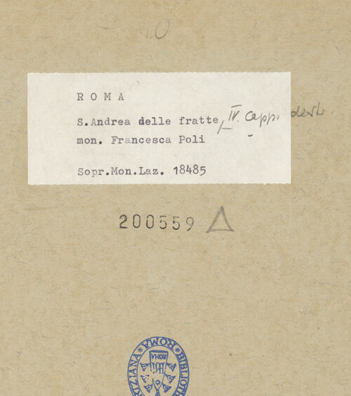 Rückseite von Sopr. Mon. Laz. [https://www.deutsche-digitale-bibliothek.de/content/lizenzen/rv-ez/] Grabmonument der Micaela Fauvet mit Allegorie der Malerei - Schrägansicht mit Grabplatte für Francesca Poli (+ 1835) und Blick in die Vierung, bh200559_recto. Foto.