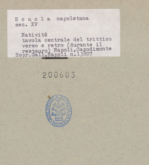 Rückseite von Sopr. BAS NA [https://www.deutsche-digitale-bibliothek.de/content/lizenzen/rv-ez/] Triptychon mit der Geburt ChristiGeburt Christi - Gesamtansicht, Recto- und Versoseite (während der Restaurierung), bh200603_recto. Foto.