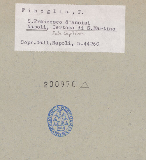 Rückseite von Sopr. BAS NA [https://www.deutsche-digitale-bibliothek.de/content/lizenzen/rv-ez/] Die Heiligen GründerHeiliger Franziskus von Assisi - Gesamtansicht, bh200970_recto. Foto.