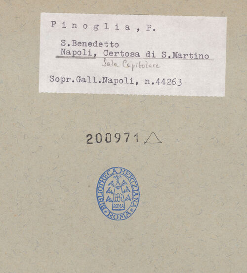 Rückseite von Sopr. BAS NA [https://www.deutsche-digitale-bibliothek.de/content/lizenzen/rv-ez/] Die Heiligen GründerHeiliger Benedikt von Nursia - Gesamtansicht, bh200971_recto. Foto.