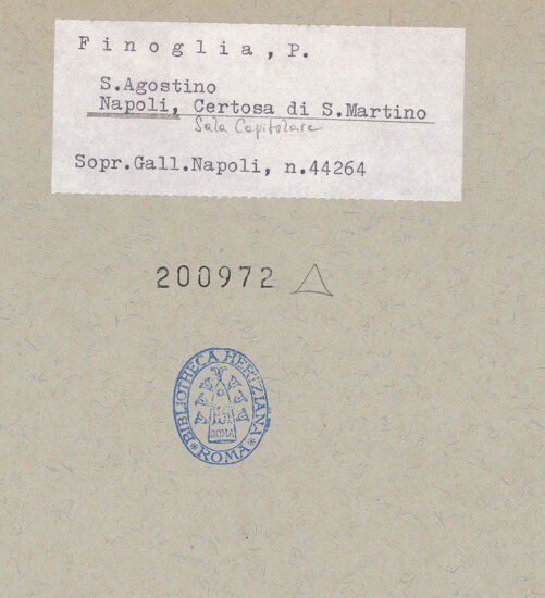 Rückseite von Sopr. BAS NA [https://www.deutsche-digitale-bibliothek.de/content/lizenzen/rv-ez/] Die Heiligen GründerHeiliger Augustinus von Hippo - Gesamtansicht, bh200972_recto. Foto.