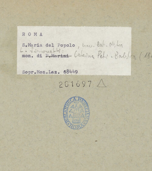 Rückseite von Sopr. Mon. Laz. [https://www.deutsche-digitale-bibliothek.de/content/lizenzen/rv-ez/] Grabmal der Caterina Petri Balestra (+1827) - , bh201697_recto. Foto.