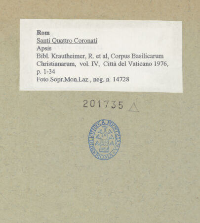 Rückseite von Sopr.Mon.Laz. [https://www.deutsche-digitale-bibliothek.de/content/lizenzen/rv-ez/] Santi Quattro Coronati - Apsis, bh201735_recto. Foto.