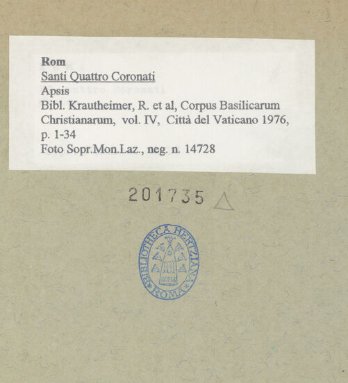 Rückseite von Sopr.Mon.Laz. [https://www.deutsche-digitale-bibliothek.de/content/lizenzen/rv-ez/] Santi Quattro Coronati - Apsis, bh201735_recto. Foto.