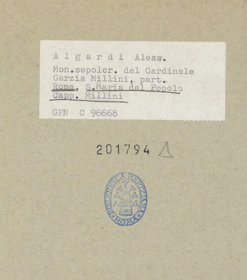 Rückseite von ICCD [https://www.deutsche-digitale-bibliothek.de/content/lizenzen/rv-ez/] Grabmal des Kardinals Gian Garzia Mellini (gest. 1629) - Detail: Porträtbüste, bh201794_recto. Foto.