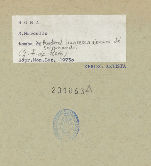 Rückseite von Sopr. Mon. Laz. [https://www.deutsche-digitale-bibliothek.de/content/lizenzen/rv-ez/] Kenotaph des Kardinals Francesco Cennini de' Salamandri - , bh201863_recto. Foto.