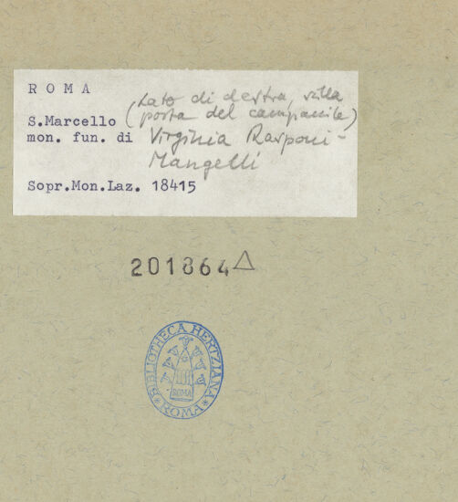 Rückseite von Sopr. Mon. Laz. [https://www.deutsche-digitale-bibliothek.de/content/lizenzen/rv-ez/] Kenotaph für Virginia Rasponi Mangelli - , bh201864_recto. Foto.