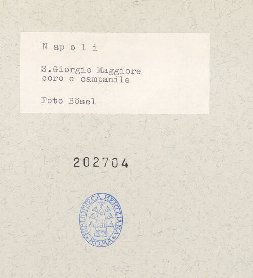 Rückseite von Bösel, Richard [https://www.deutsche-digitale-bibliothek.de/content/lizenzen/rv-fz/] San Giorgio Maggiore - Campanile und Chor zur Piazza Museo Filangeri, bh202704_recto. Foto: Bösel, Richard.