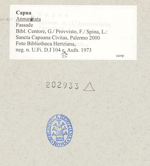 Rückseite von Bibliotheca Hertziana [https://www.deutsche-digitale-bibliothek.de/content/lizenzen/rv-fz/] Chiesa dell'Annunciata - Fassade, bh202933_recto. Foto.