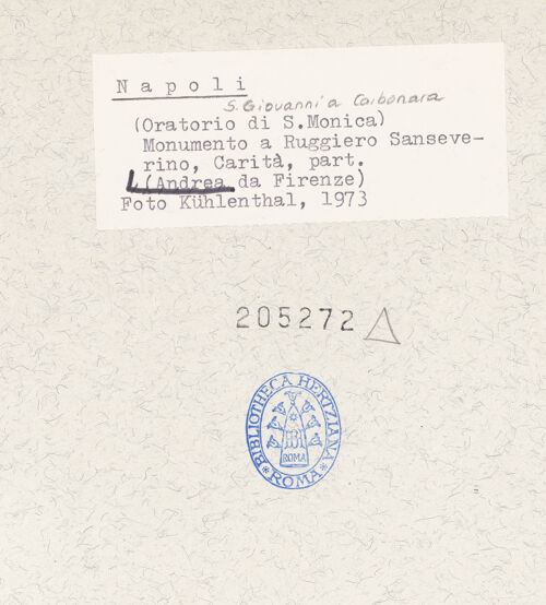 Rückseite von Kühlenthal, Michael [https://www.deutsche-digitale-bibliothek.de/content/lizenzen/rv-ez/] Grabmal des Ruggiero Sanseverino (gest. 1433)Theologische Tugenden - Spes, Kopf, bh205272_recto. Foto: Kühlenthal, Michael.