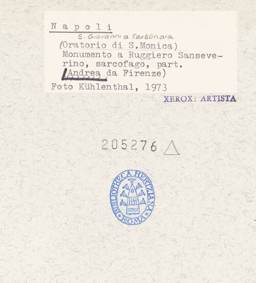 Rückseite von Kühlenthal, Michael [https://www.deutsche-digitale-bibliothek.de/content/lizenzen/rv-ez/] Grabmal des Ruggiero Sanseverino (gest. 1433)Madonna und Heilige - Madonna, bh205276_recto. Foto: Kühlenthal, Michael.